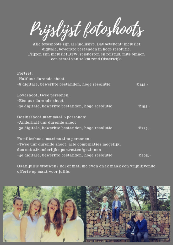 fotograaf prijslijst